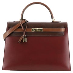Hermes Kelly Handbag Tricolor Box Calf with Gold Hardware 35