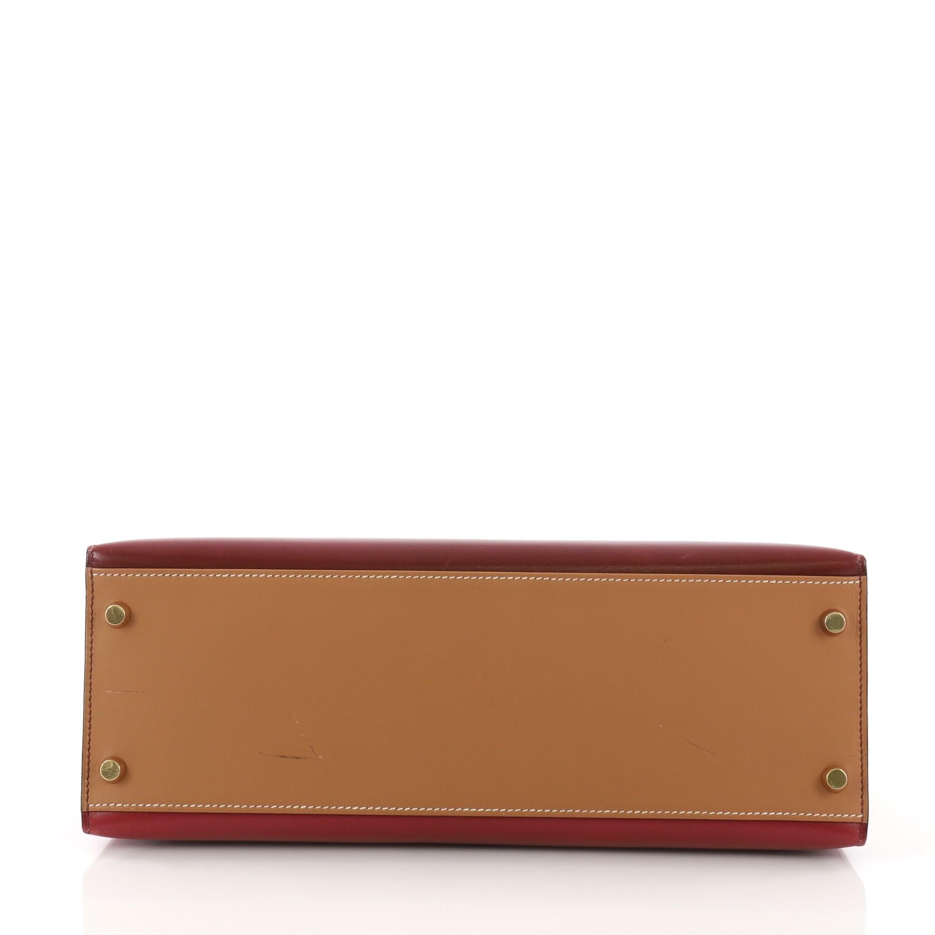 Women's or Men's Hermes Kelly Handbag Tricolor Box With Gold Hardware 32