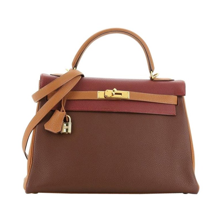 Hermes Kelly Handbag Tricolor Clemence With Gold Hardware 32 at 1stDibs
