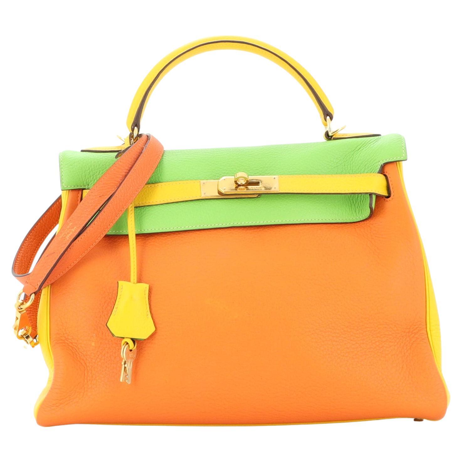 Hermes Kelly Handbag Tricolor Clemence with Gold Hardware 32