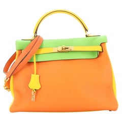 Hermes Kelly Handbag Tricolor Clemence with Gold Hardware 32