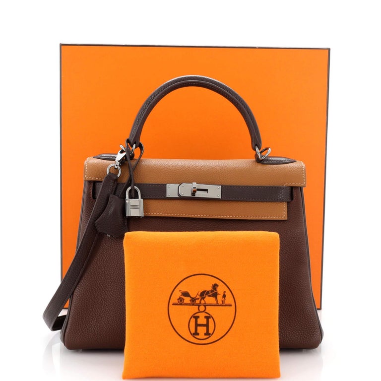 Hermes Kelly Handbag Tricolor Togo with Ruthenium Hardware 28 Multicolor  21972216