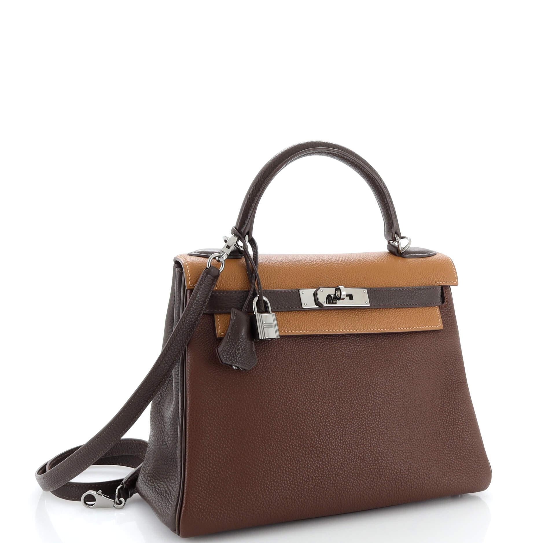 Hermes Kelly Handbag Tricolor Togo with Ruthenium Hardware 28 In Good Condition In NY, NY