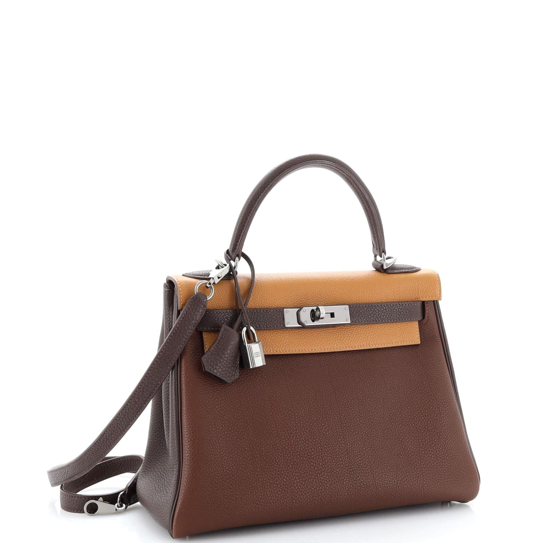 Hermes Kelly Handbag Tricolor Togo with Ruthenium Hardware 28 In Fair Condition For Sale In NY, NY