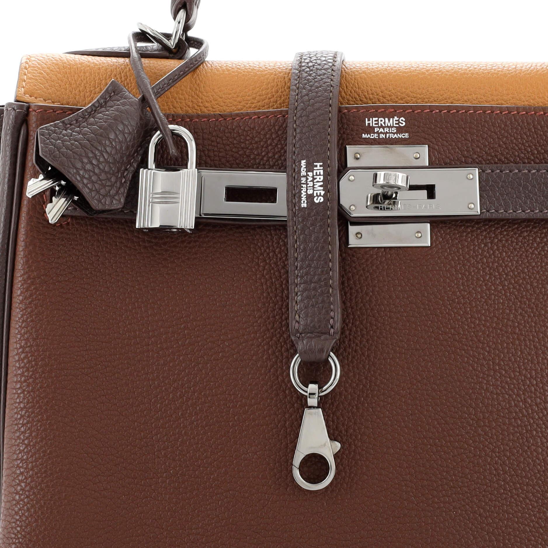 Hermes Kelly Handbag Tricolor Togo with Ruthenium Hardware 28 For Sale 3