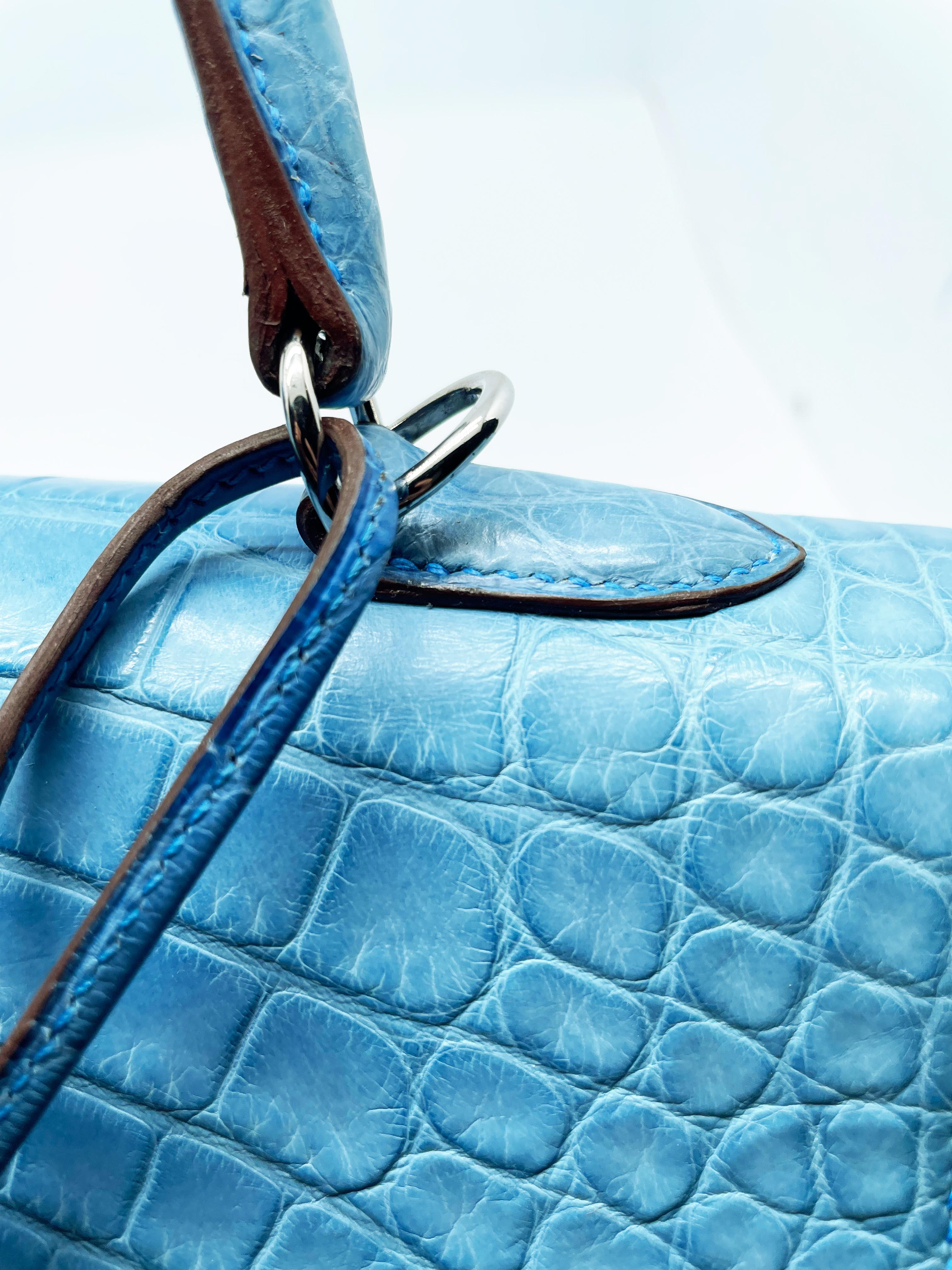 Hermès Kelly handbag turned over 35 in Mat Mykonos alligator leather For Sale 9