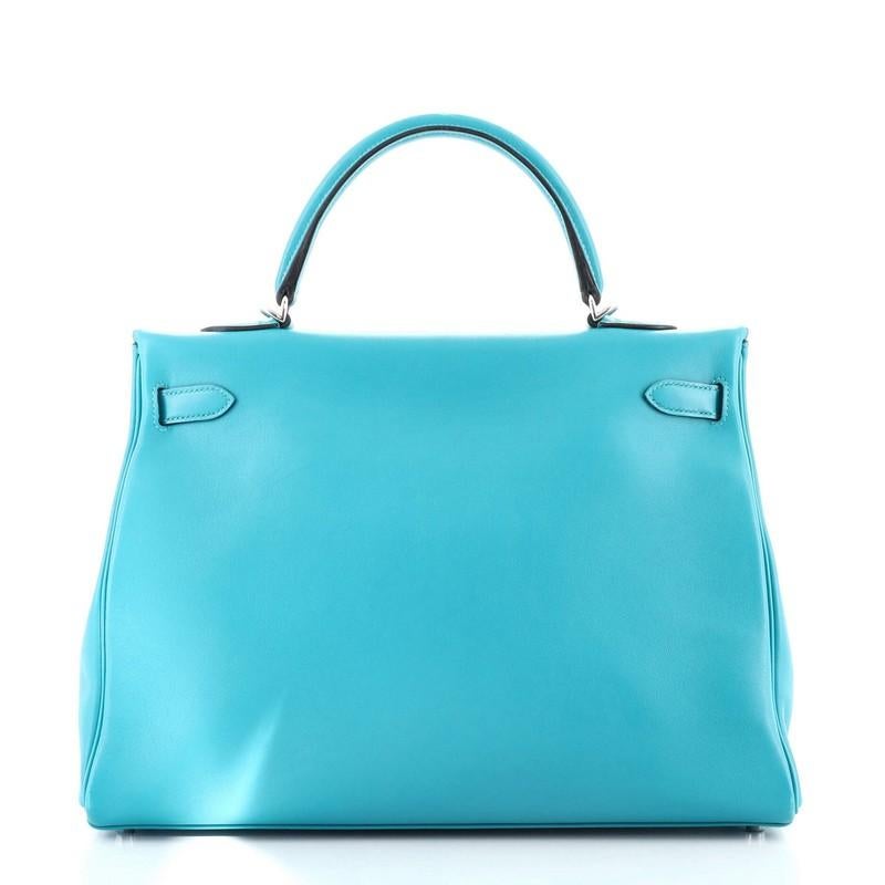 Blue Hermes Kelly Handbag Turquoise Swift with Palladium Hardware 35