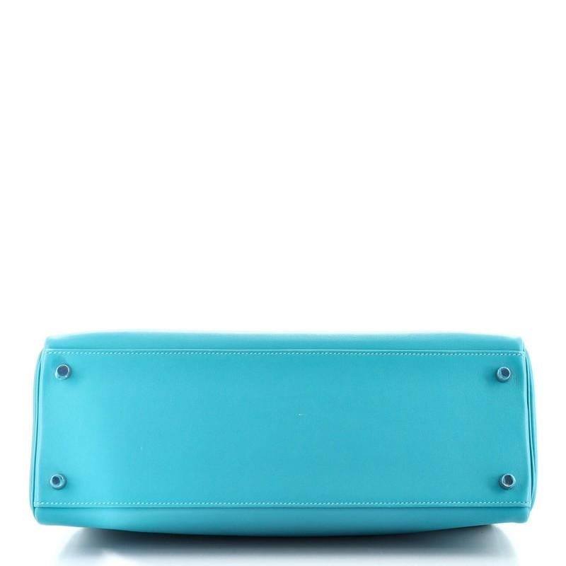 Hermes Kelly Handbag Turquoise Swift with Palladium Hardware 35 In Good Condition In NY, NY