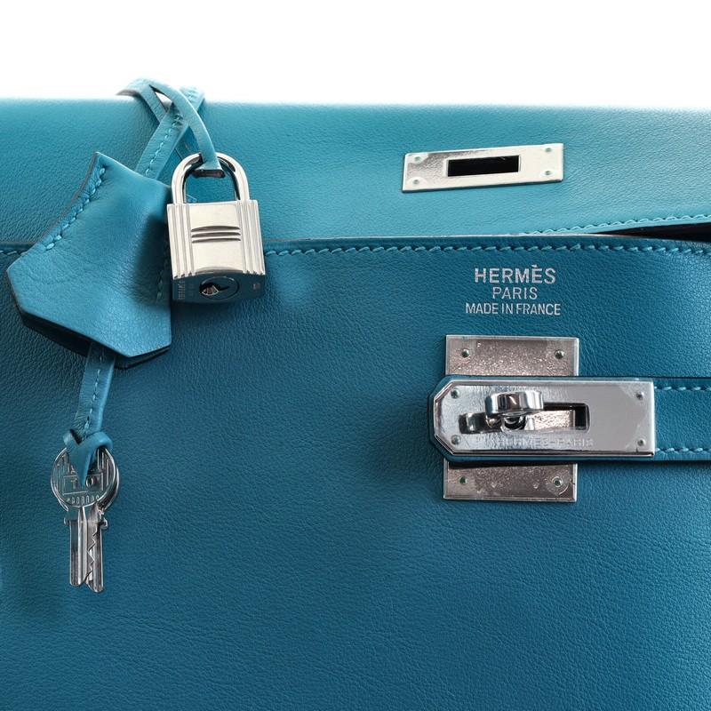 Hermes Kelly Handbag Turquoise Swift with Palladium Hardware 35 2