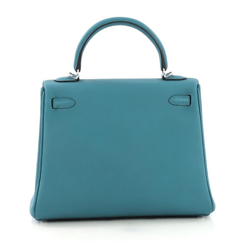 Women's or Men's Hermes Kelly Handbag Turquoise Togo with Palladium Hardware 25