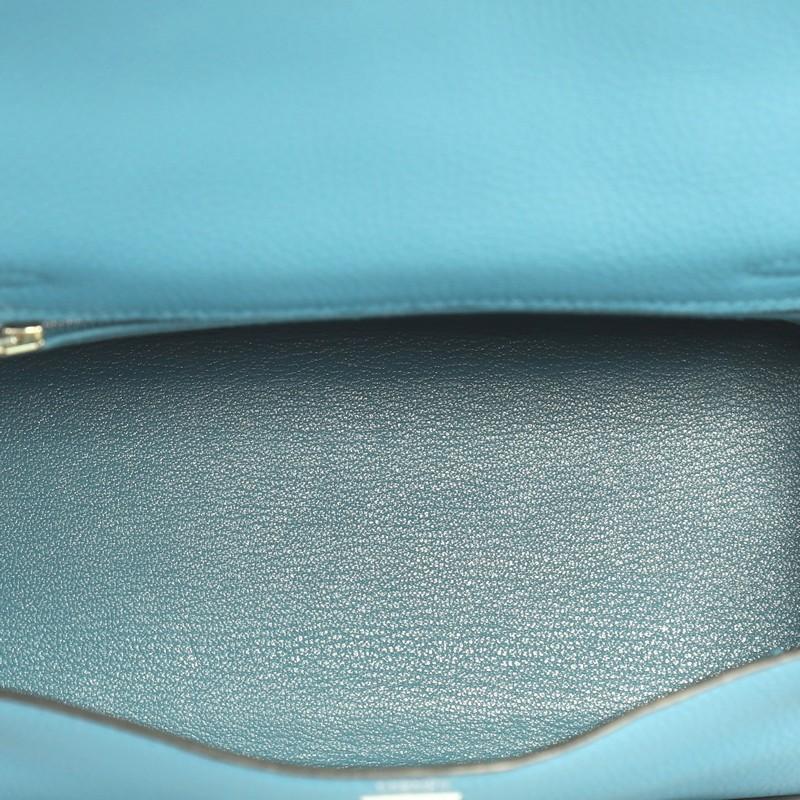 Hermes Kelly Handbag Turquoise Togo with Palladium Hardware 25 2