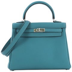 Hermes Kelly Handbag Turquoise Togo with Palladium Hardware 25