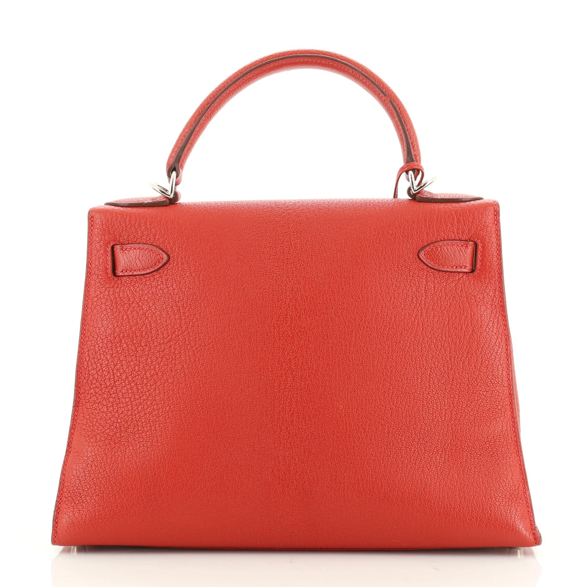 Hermes Kelly Handbag Vermillion Chevre Jhansi With Palladium Hardware ...