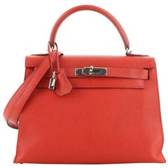 Hermes Kelly Handbag Vermillion Chevre Jhansi With Palladium Hardware 28 