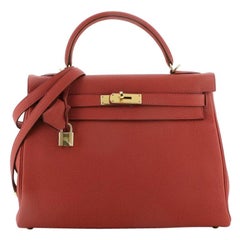 Hermes Kelly Handbag Vermillon Togo with Gold Hardware 32