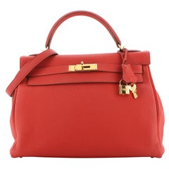 Hermes Kelly Handbag Vermillon Togo with Gold Hardware 32