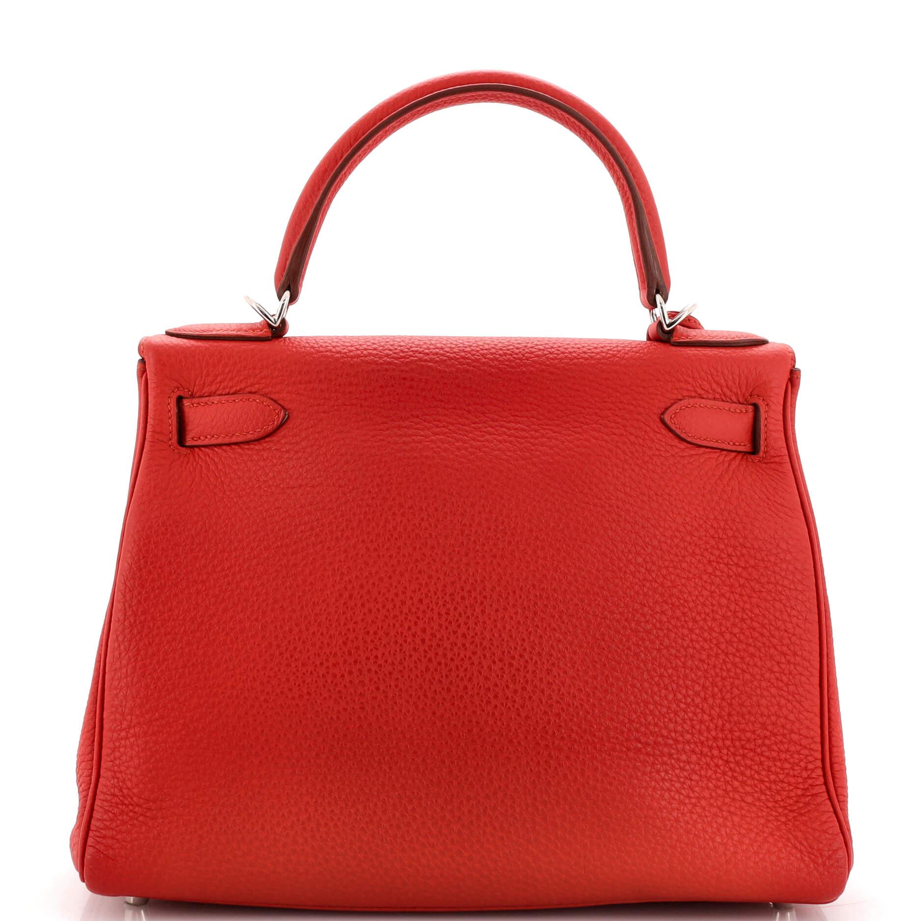 Hermes Kelly Handbag Vermillon Togo with Palladium Hardware 28 In Good Condition In NY, NY