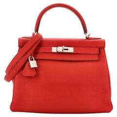 Hermes Kelly Handbag Vermillon Togo with Palladium Hardware 28