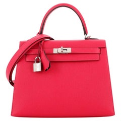 Hermes Kelly Handbag Verso Epsom with Palladium Hardware 25