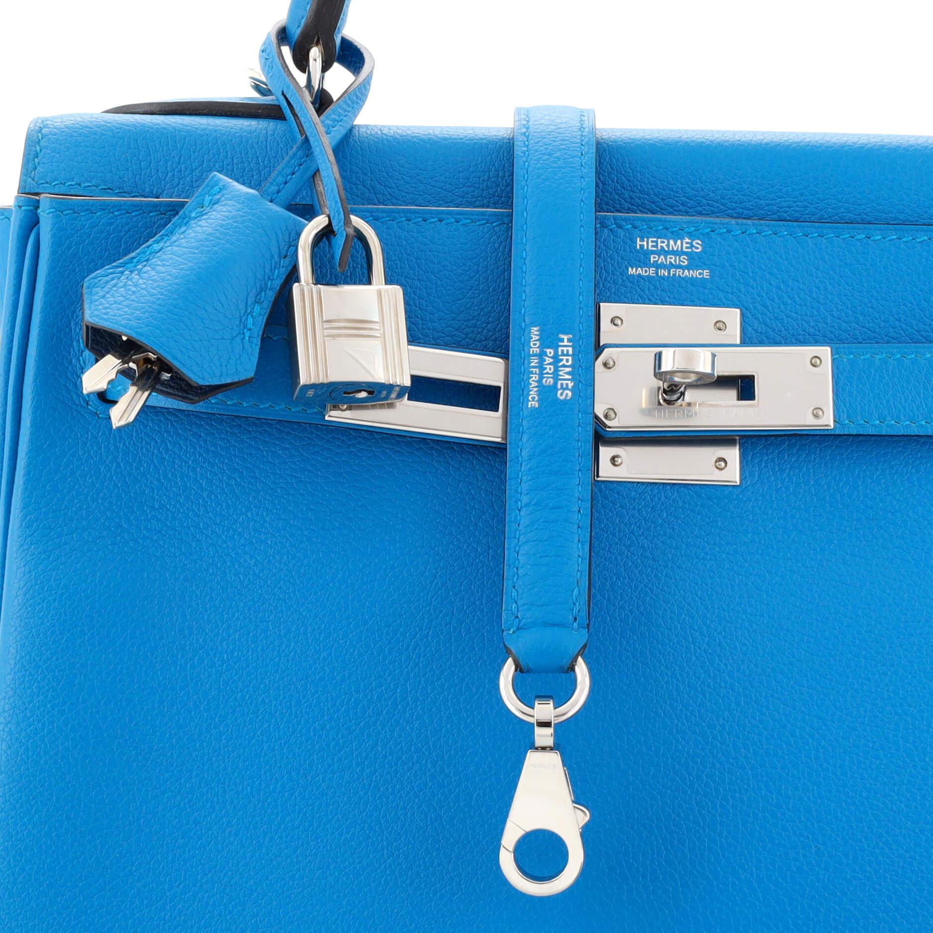 Hermes Kelly Handbag Verso Evercolor with Palladium Hardware 28 For Sale 3