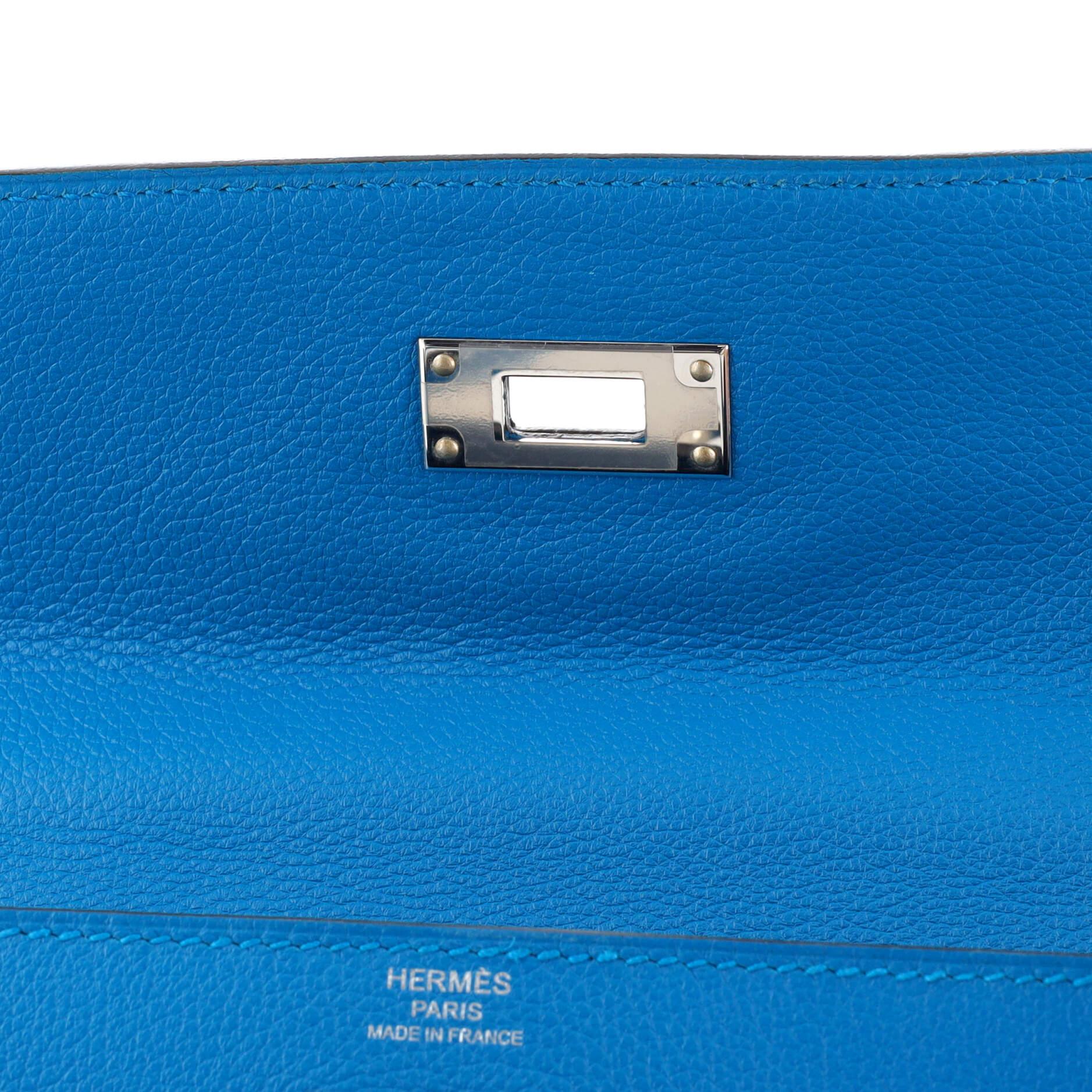 Hermes Kelly Handbag Verso Evercolor with Palladium Hardware 28 For Sale 4