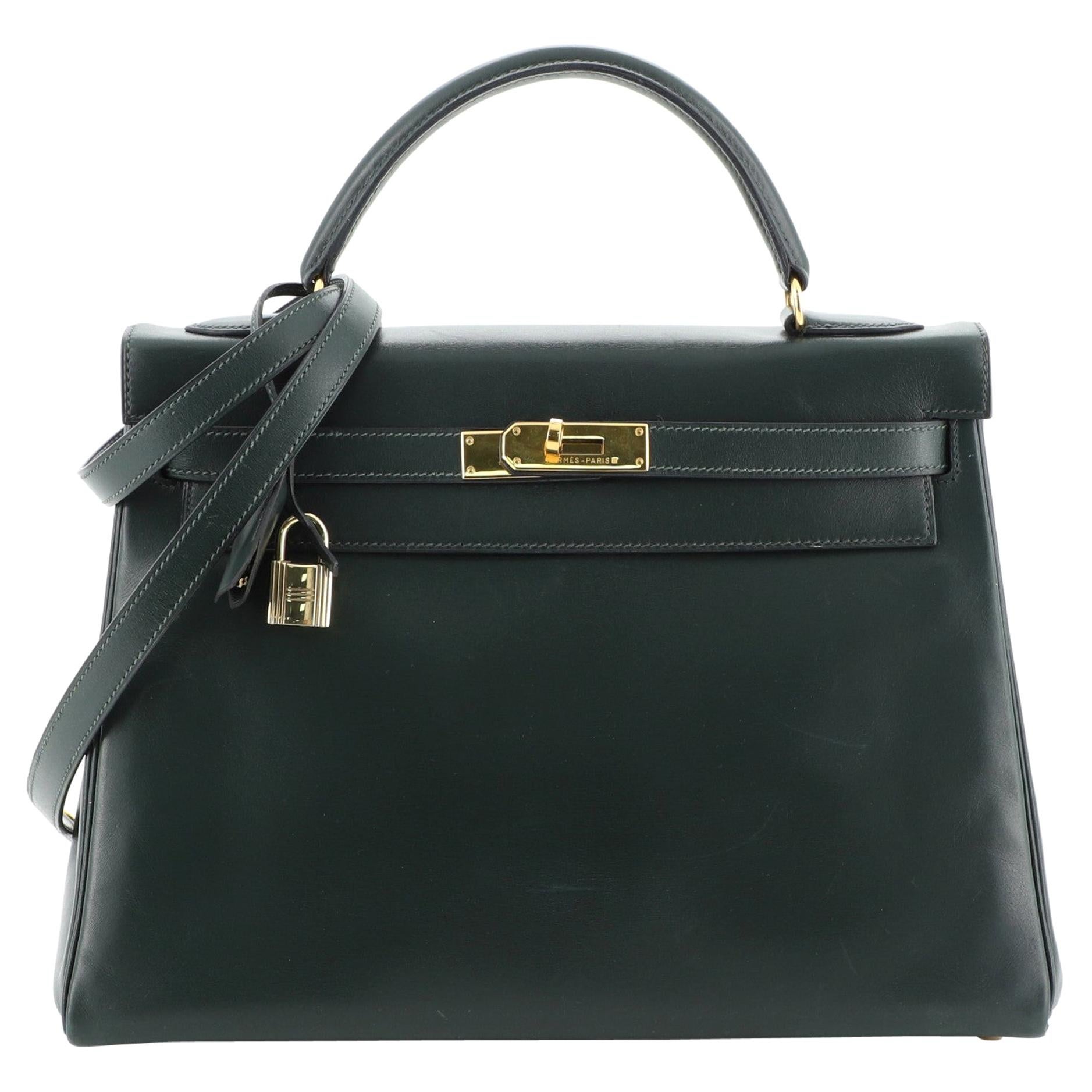 Hermes Kelly Handbag Vert Anglais Box Calf with Gold Hardware 32