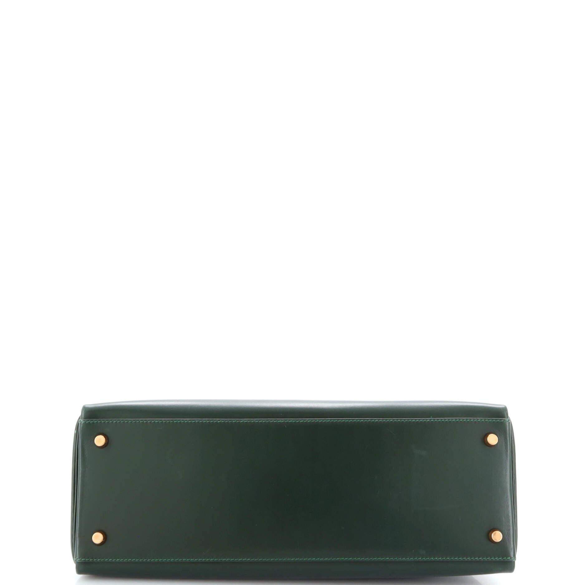 Women's Hermes Kelly Handbag Vert Anglais Box Calf with Gold Hardware 35