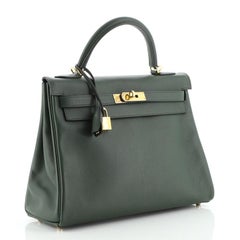 Hermes Kelly Handbag Vert Anglais Evercolor with Gold Hardware 32