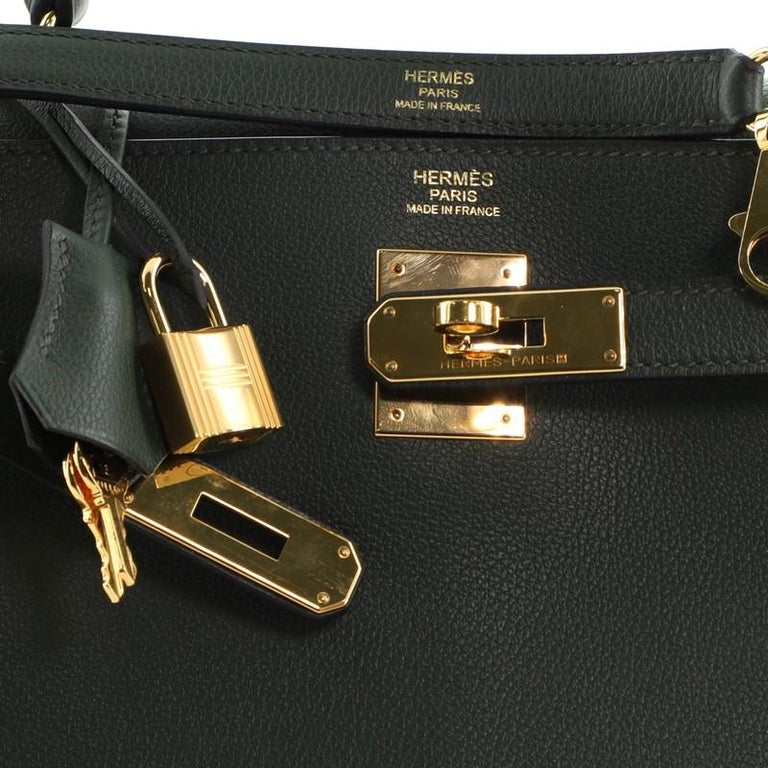 Hermes Kelly Handbag Vert Anglais Evercolor with Gold Hardware 32