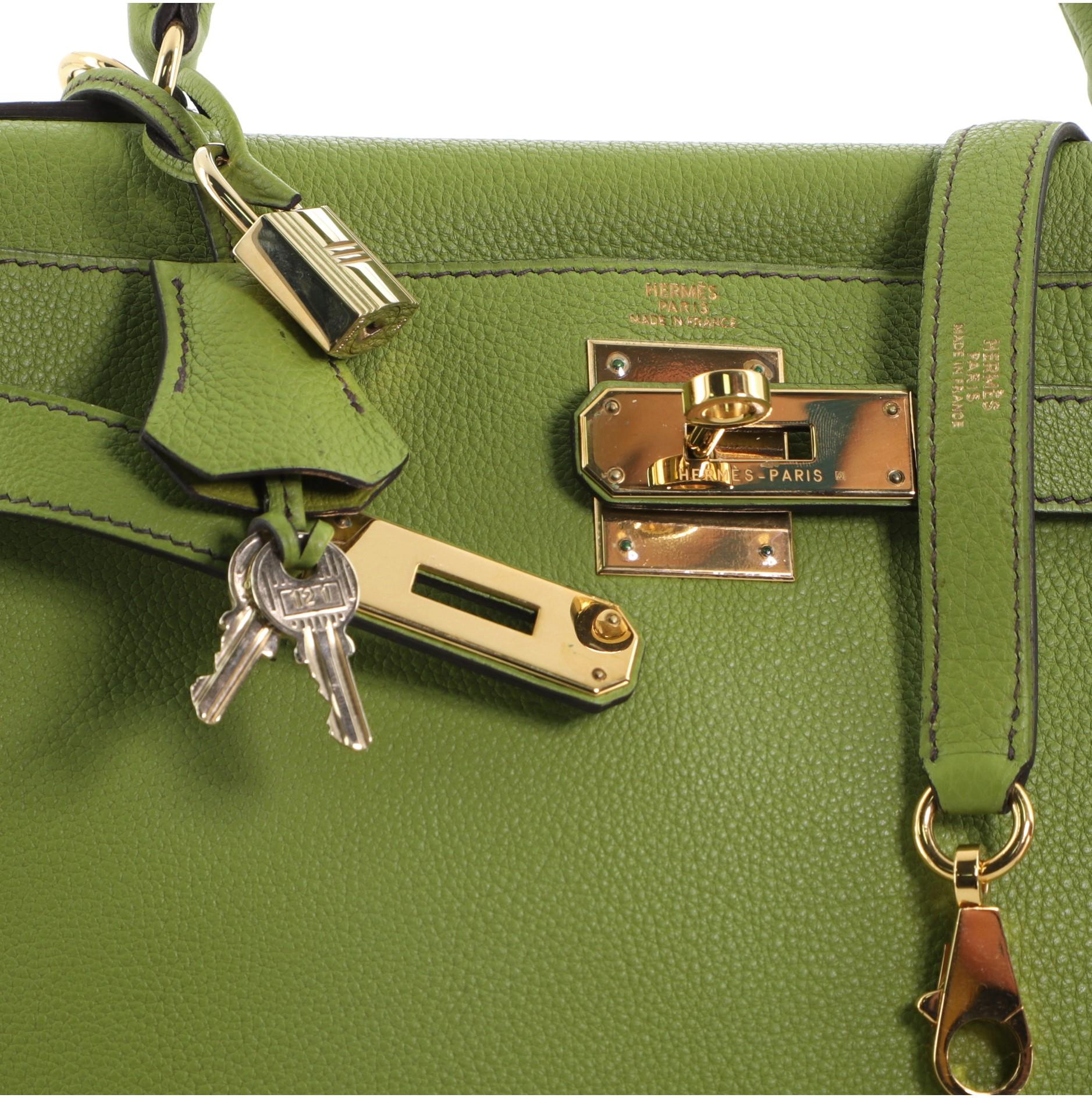Hermes Kelly Handbag Vert Anis Togo with Gold Hardware 28 8