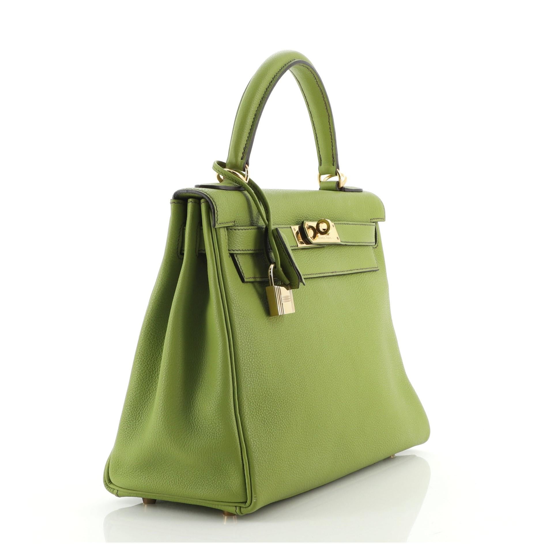 Brown Hermes Kelly Handbag Vert Anis Togo with Gold Hardware 28