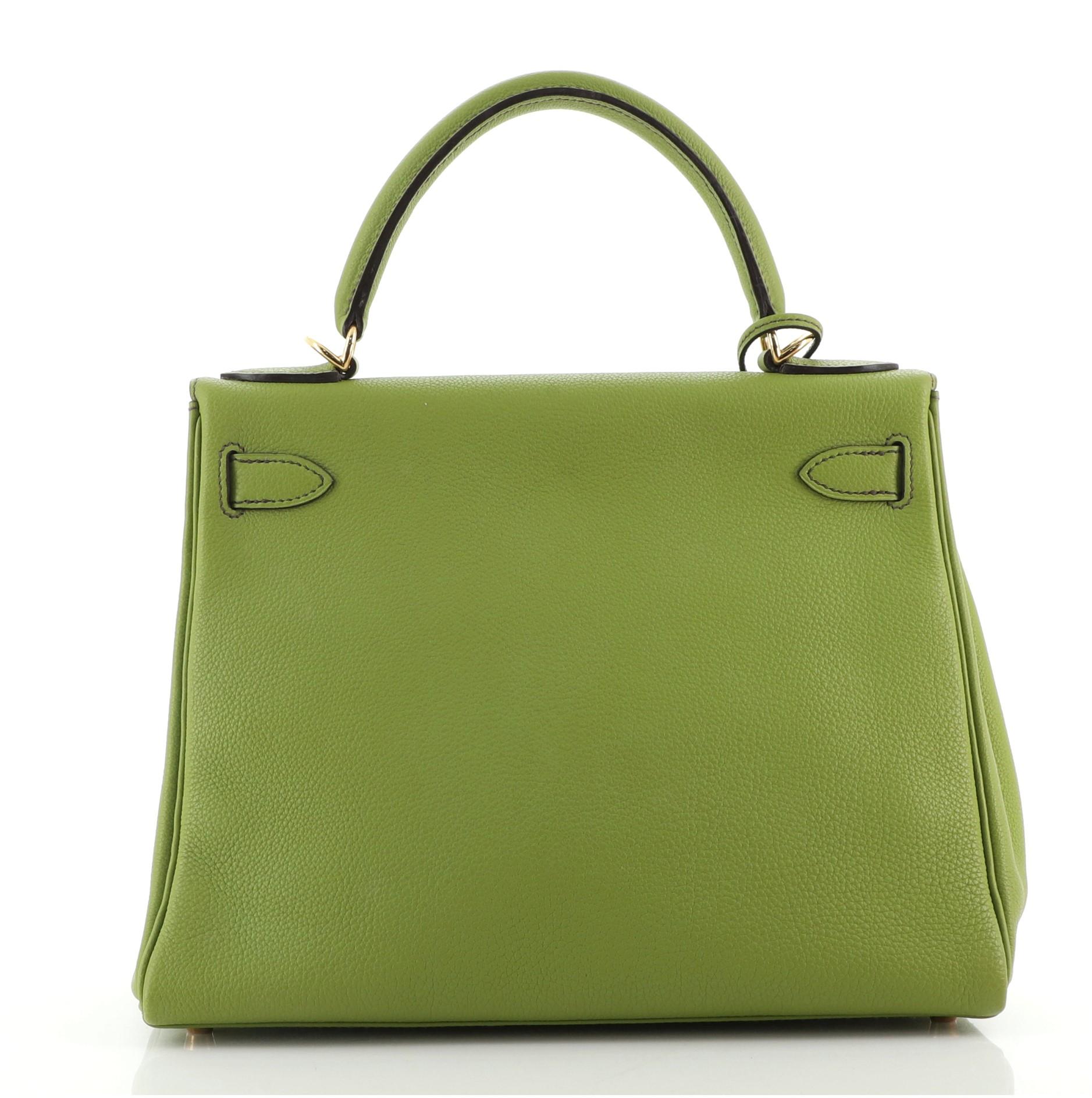 Hermes Kelly Handbag Vert Anis Togo with Gold Hardware 28 In Good Condition In NY, NY