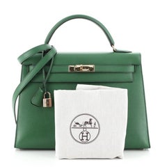 Hermes Kelly Handbag Vert Bengale Courchevel with Gold Hardware 32