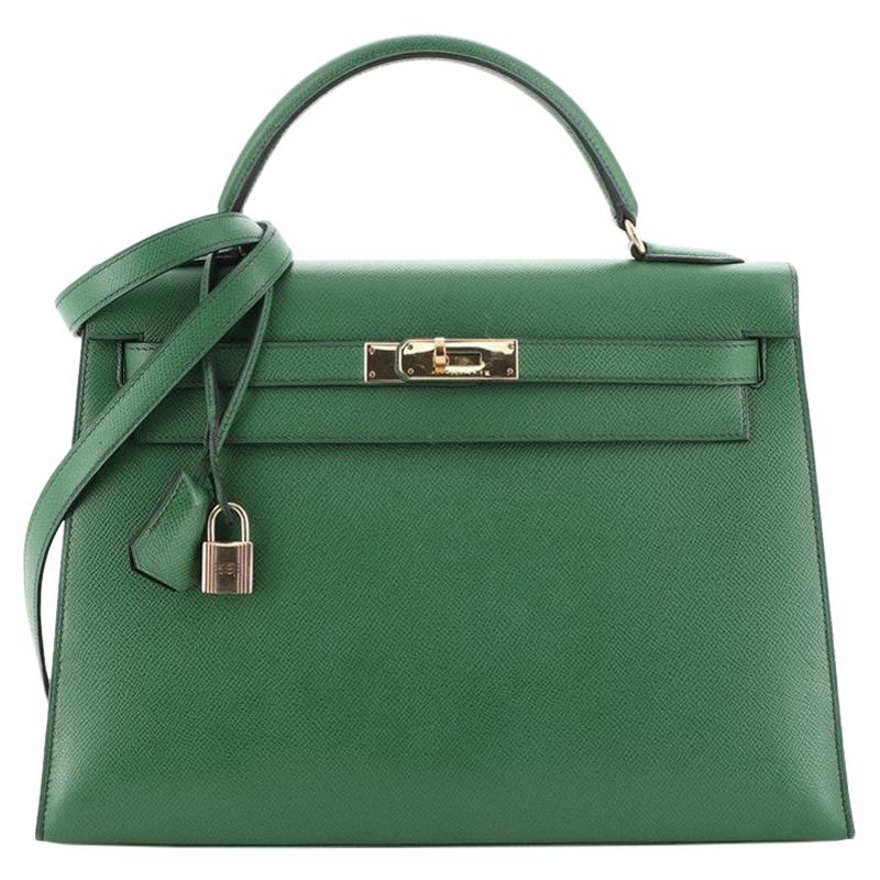 Hermes Kelly Handbag Vert Bengale Courchevel with Gold Hardware 32