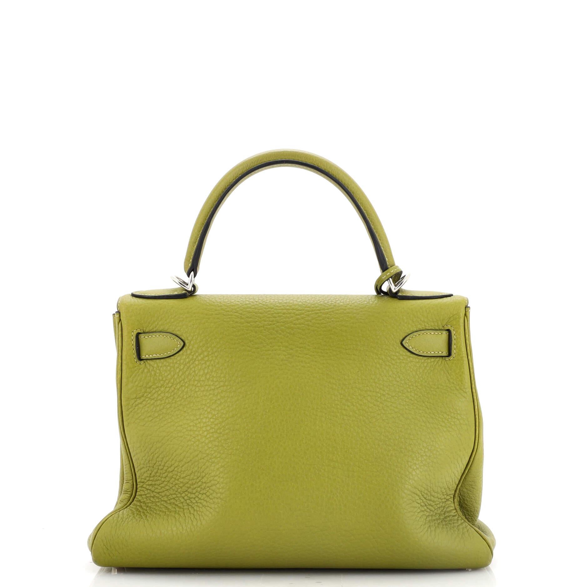 Women's or Men's Hermes Kelly Handbag Vert Chartreuse Clemence with Palladium Hardware 28