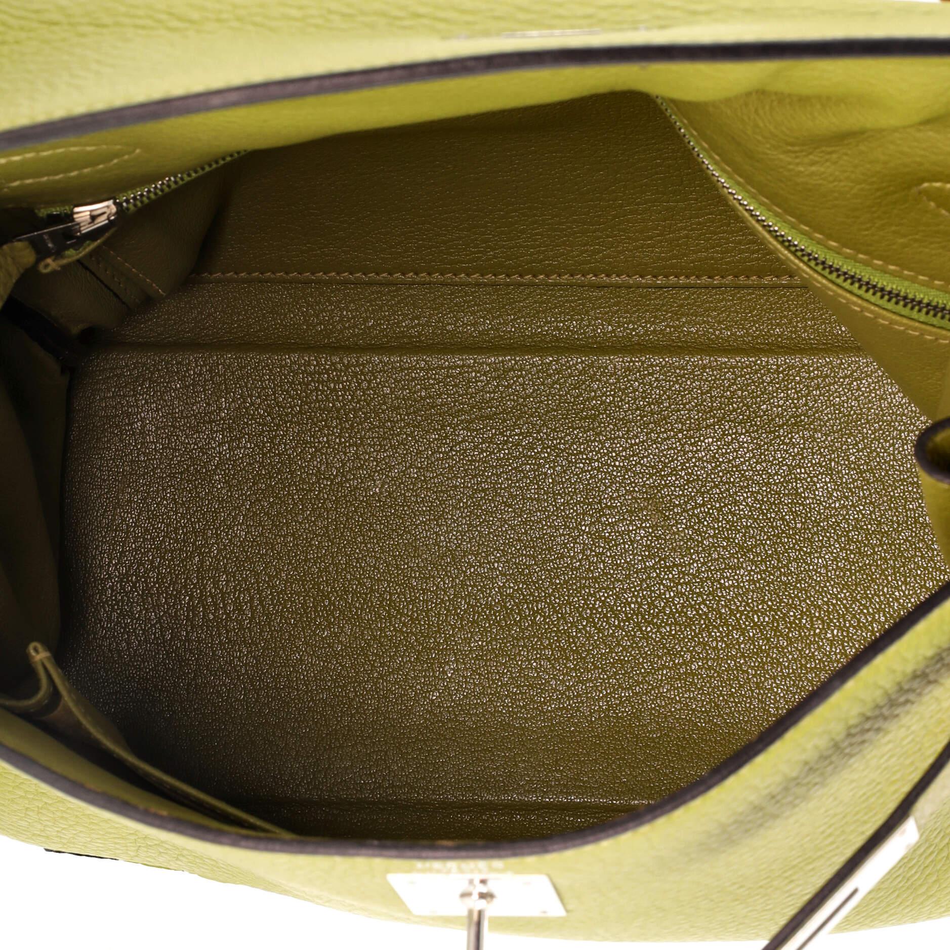 Hermes Kelly Handbag Vert Chartreuse Clemence with Palladium Hardware 28 2