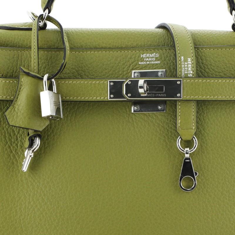 Brown Hermes Kelly Handbag Vert Chartreuse Clemence With Palladium Hardware 32