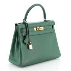 Hermes Kelly Handbag Vert Clair Courchevel with Gold Hardware 28