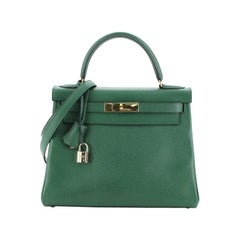 Hermes Kelly Handbag Vert Clair Courchevel with Gold Hardware 28