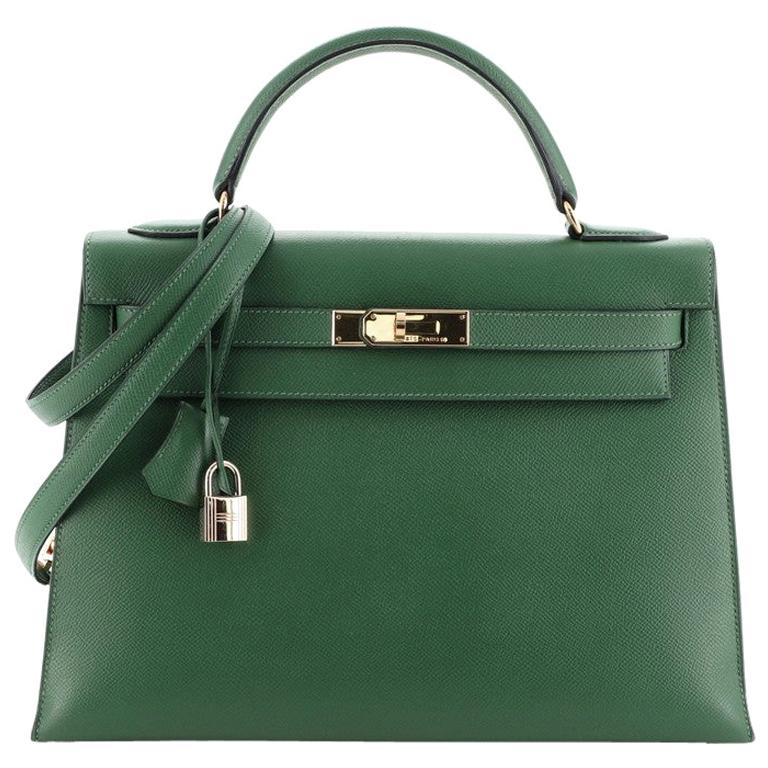 Hermes Kelly Handbag Vert Clair Courchevel with Gold Hardware 32