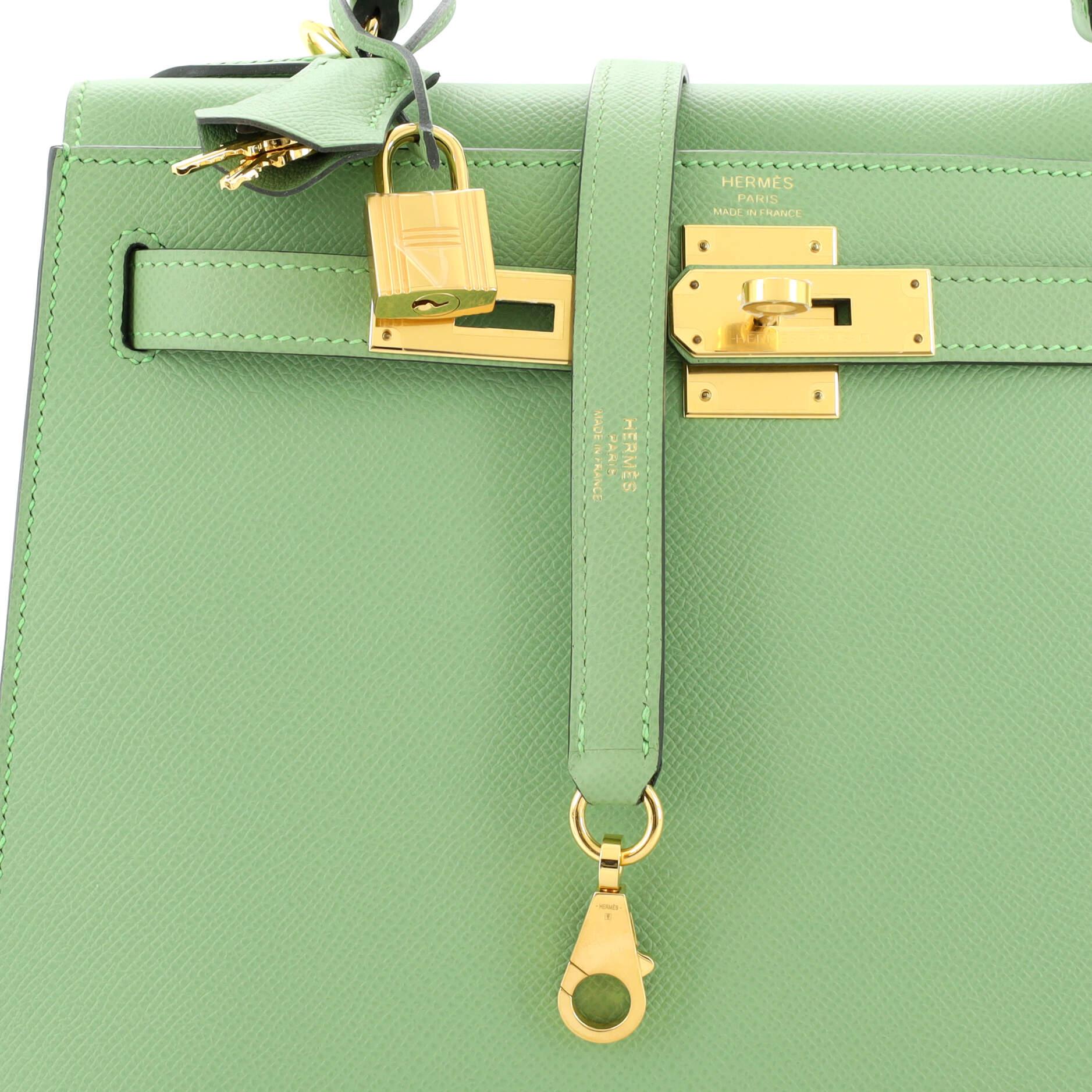Women's or Men's Hermes Kelly Handbag Vert Criquet Epsom with Gold Hardware 28
