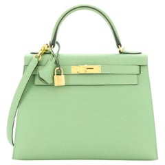 Hermes Kelly Handbag Vert Criquet Epsom with Gold Hardware 28