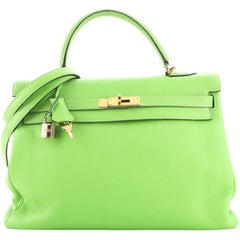 Hermes Kelly Handbag Vert Cru Clemence with Gold Hardware 35