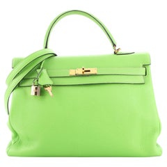 Hermes Kelly Handbag Vert Cru Clemence with Gold Hardware 35