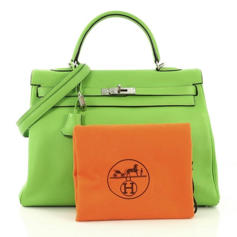 Hermes Birkin Handbag Green Clemence with Palladium Hardware 35