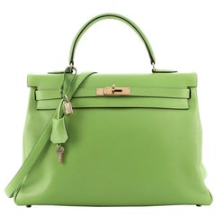 Hermes Kelly Handbag Vert Cru Gulliver with Gold Hardware 35