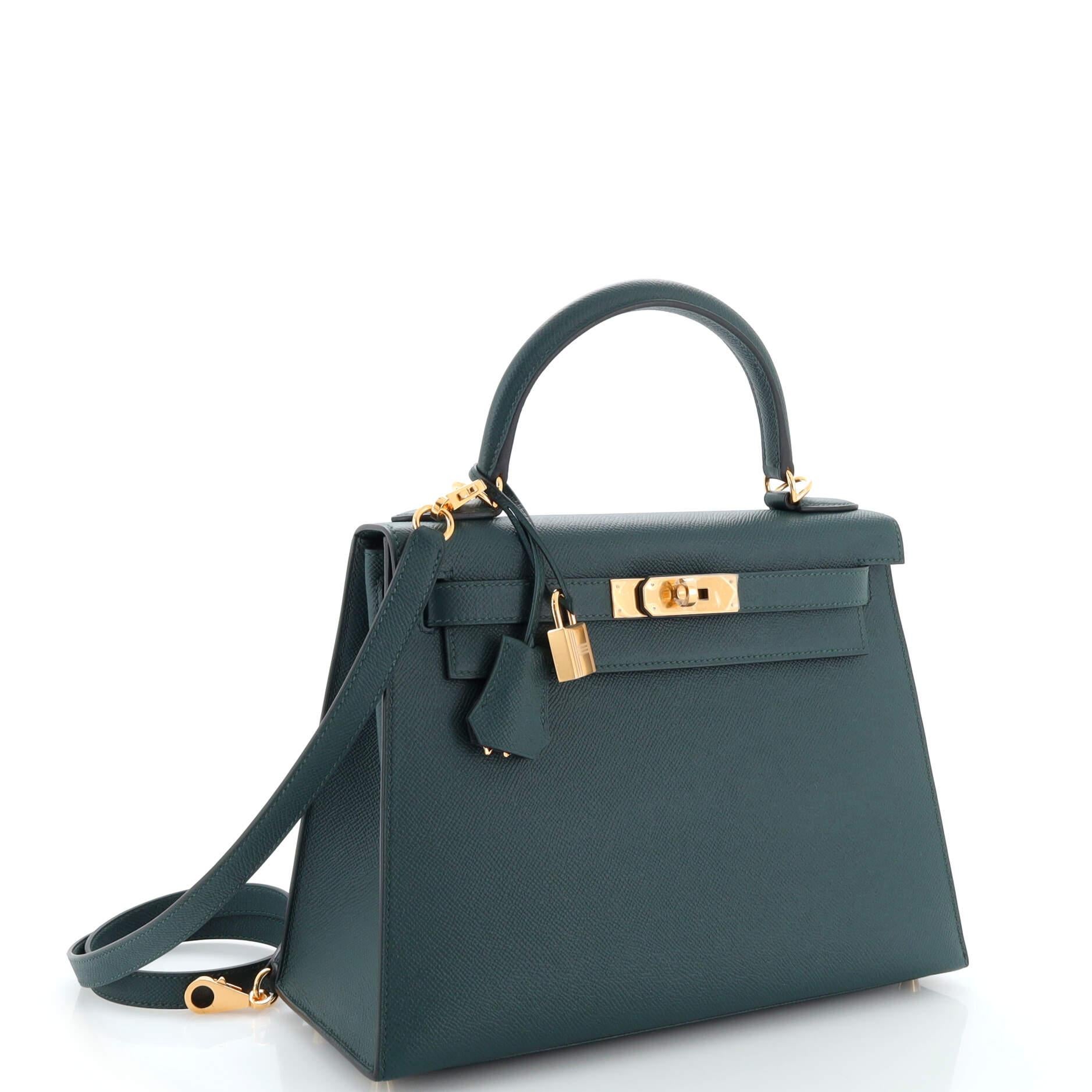Hermes Kelly Handbag Vert Cypress Epsom with Gold Hardware 28 In Good Condition In NY, NY