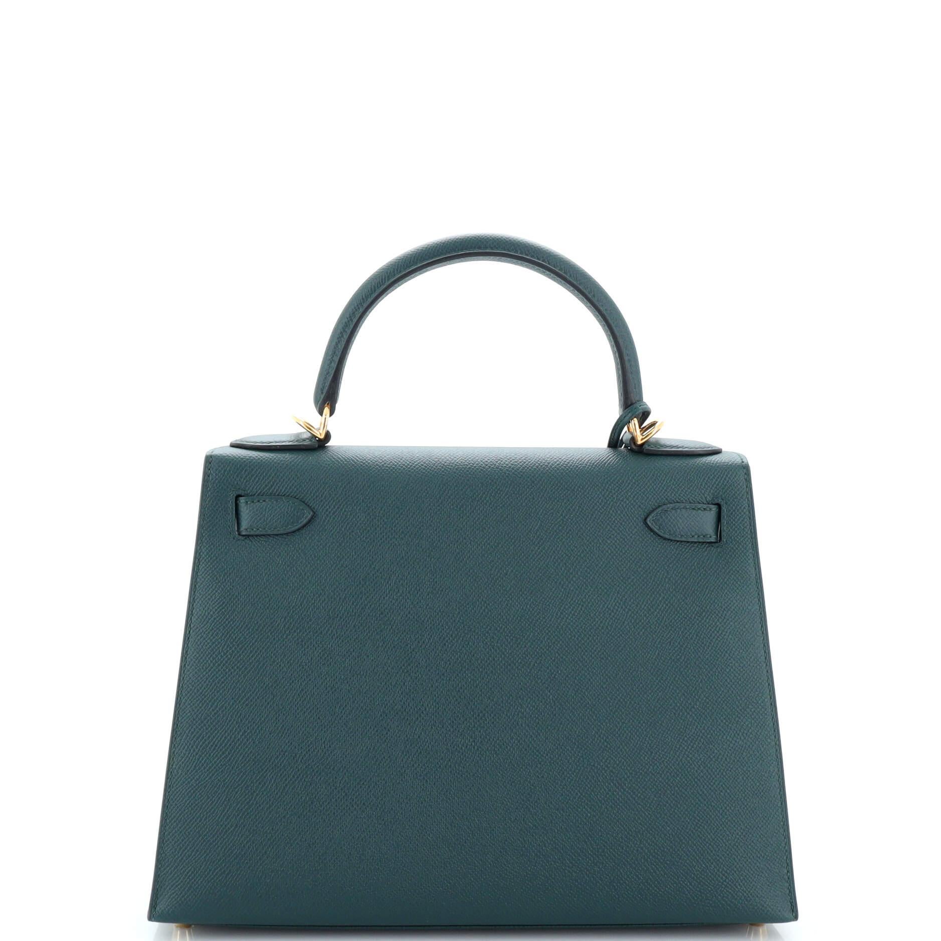 Women's Hermes Kelly Handbag Vert Cypress Epsom with Gold Hardware 28