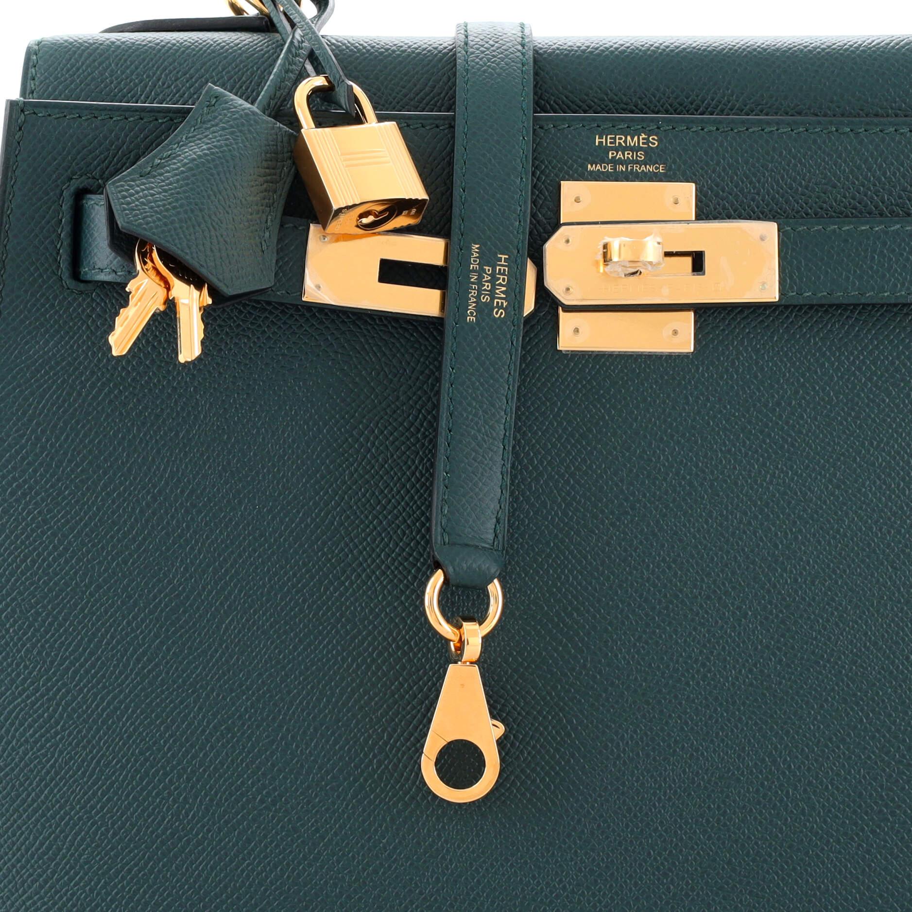 Hermes Kelly Handbag Vert Cypress Epsom with Gold Hardware 28 3