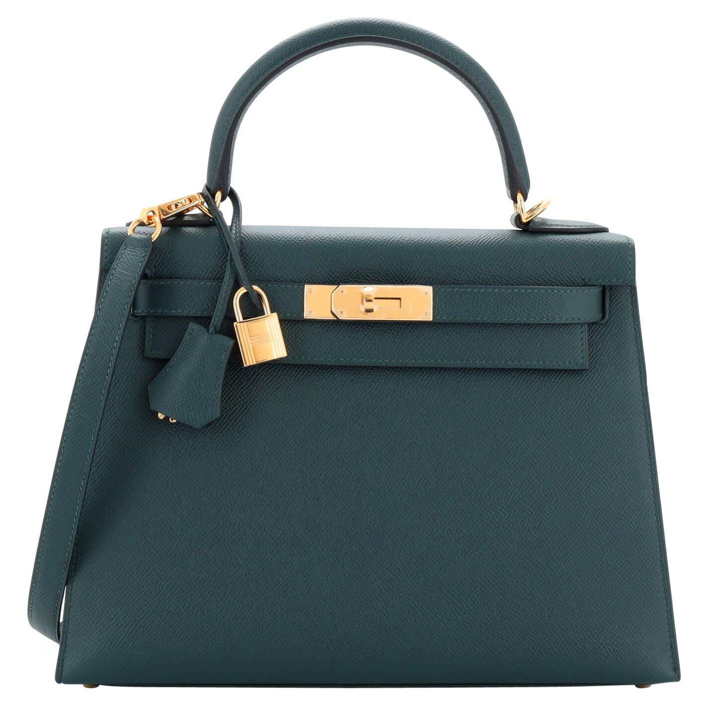 Hermes Kelly Handbag Vert Cypress Epsom with Gold Hardware 28